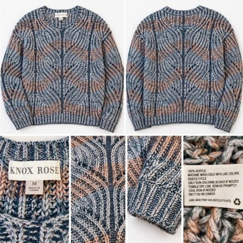 Knox Rose Chunky Knit Sweater Geometric Pattern Blue Women’s M